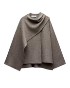Poncho femme asymétrique à col cheminée, coupe ample