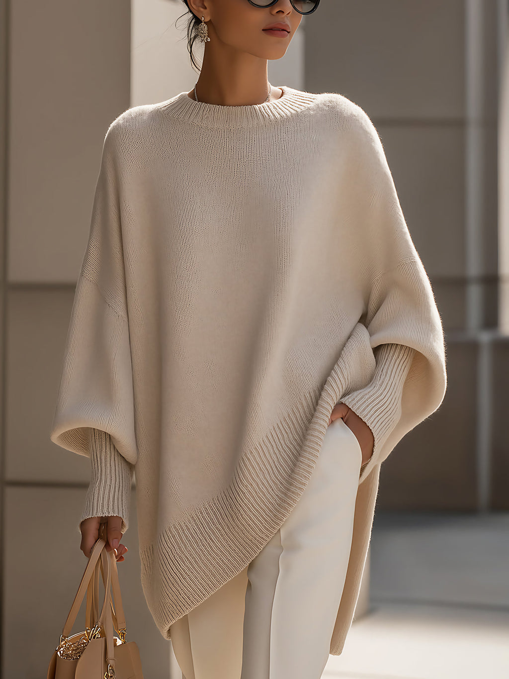 Poncho femme oversize en maille aérée, six coloris, du XS au 2XL, beige