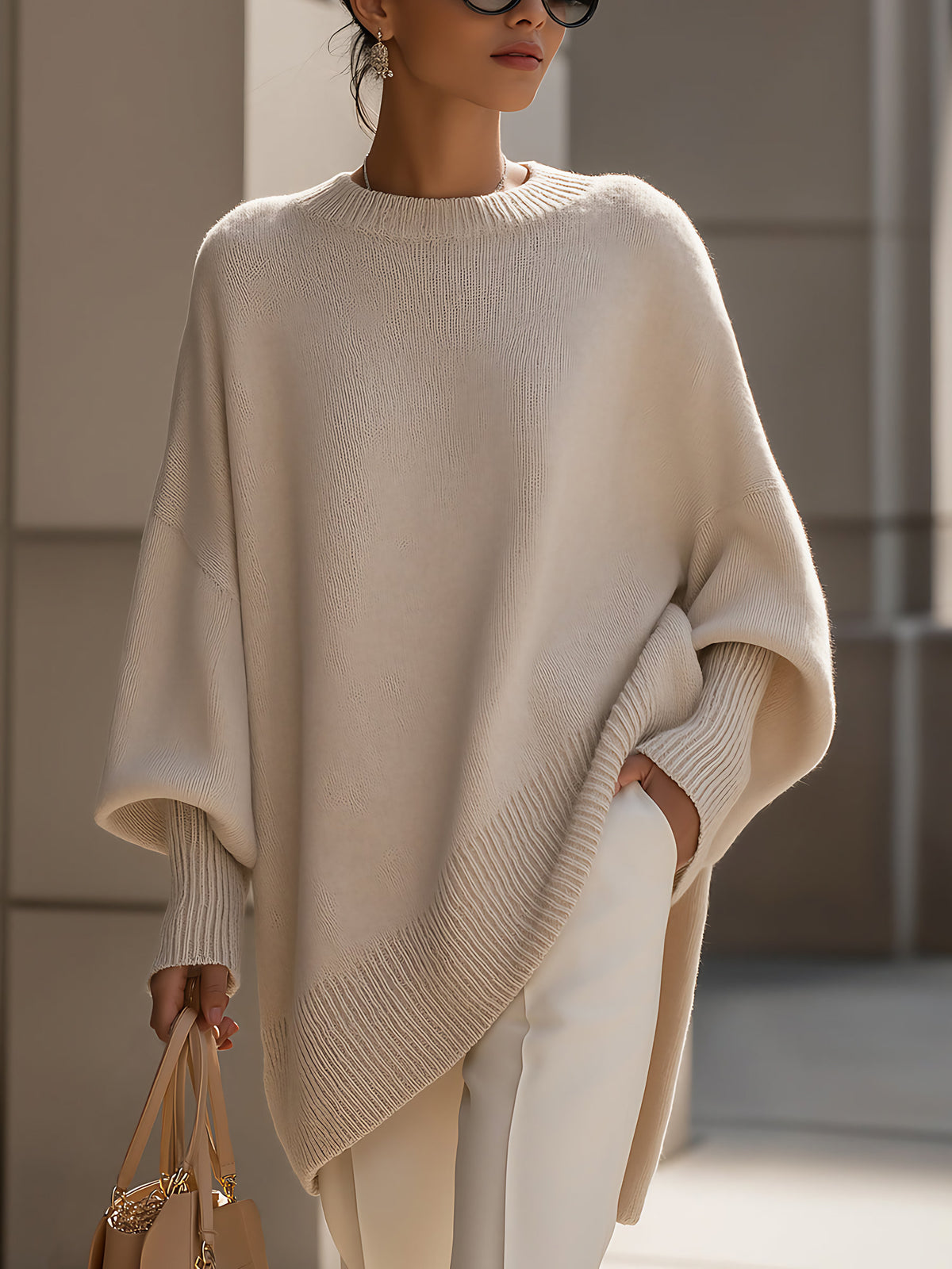 Poncho femme oversize en maille aérée, six coloris, du XS au 2XL, beige