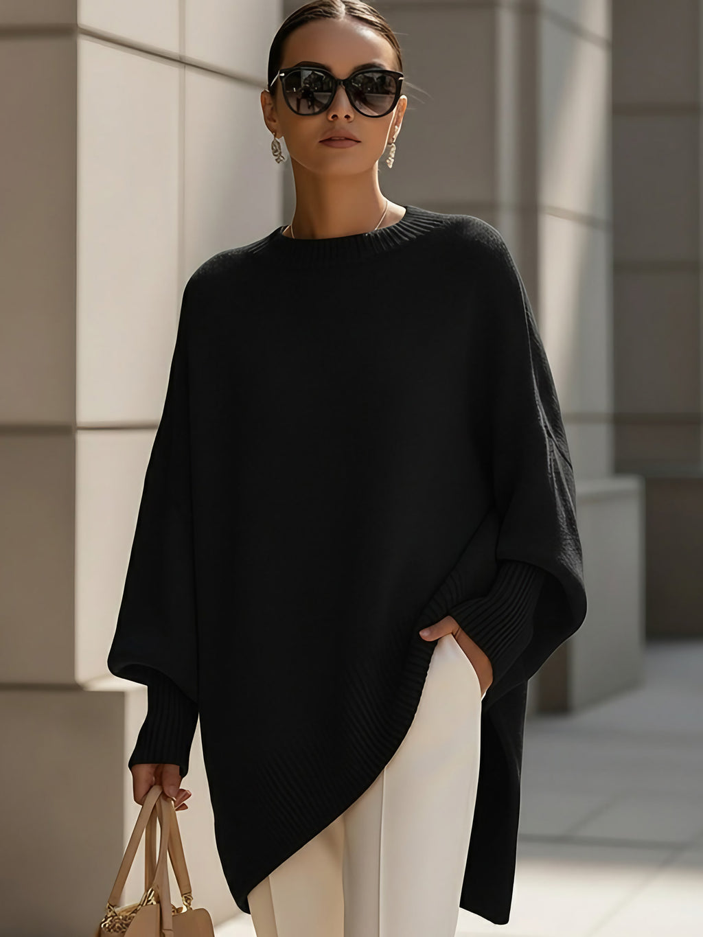 Poncho femme oversize en maille aérée, six coloris, du XS au 2XL, noir