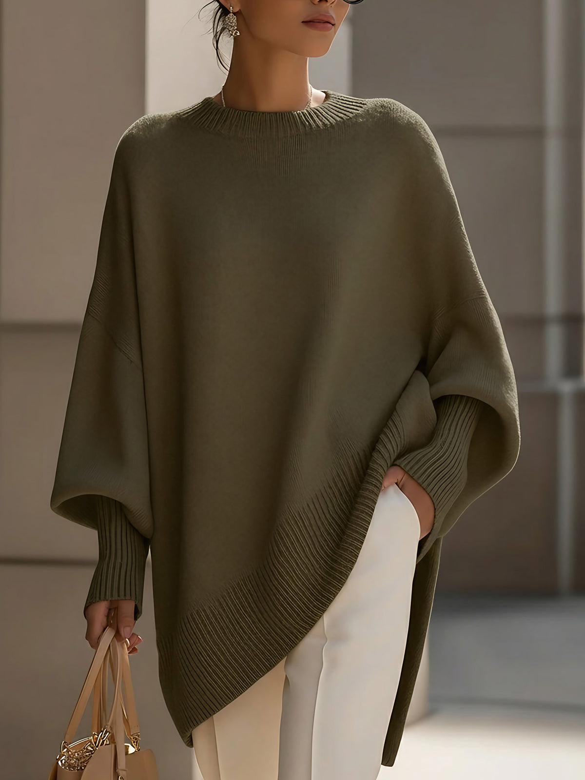 Poncho femme oversize en maille aérée, six coloris, du XS au 2XL, vert olive