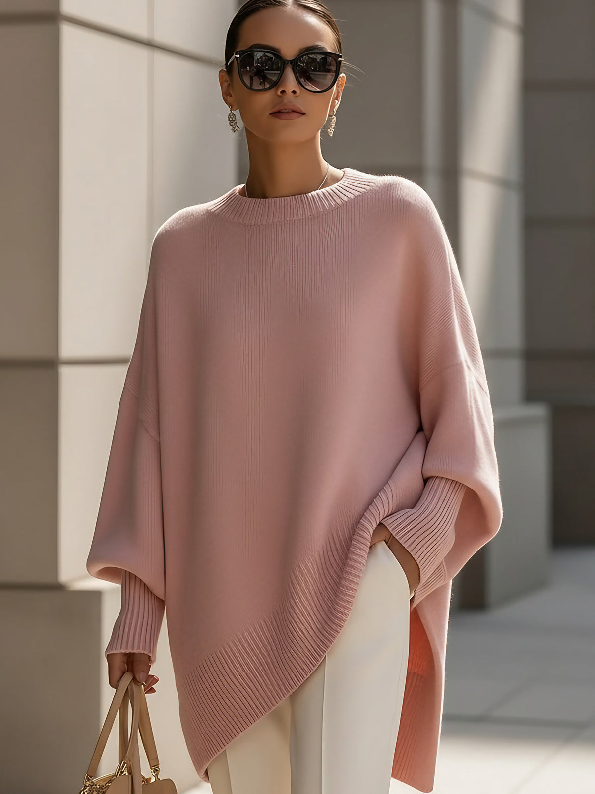Poncho femme oversize en maille aérée, six coloris, du XS au 2XL, rose