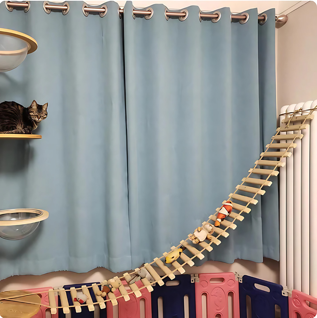 Passerelle murale pour chat avec échelle en sisal, deux longueurs