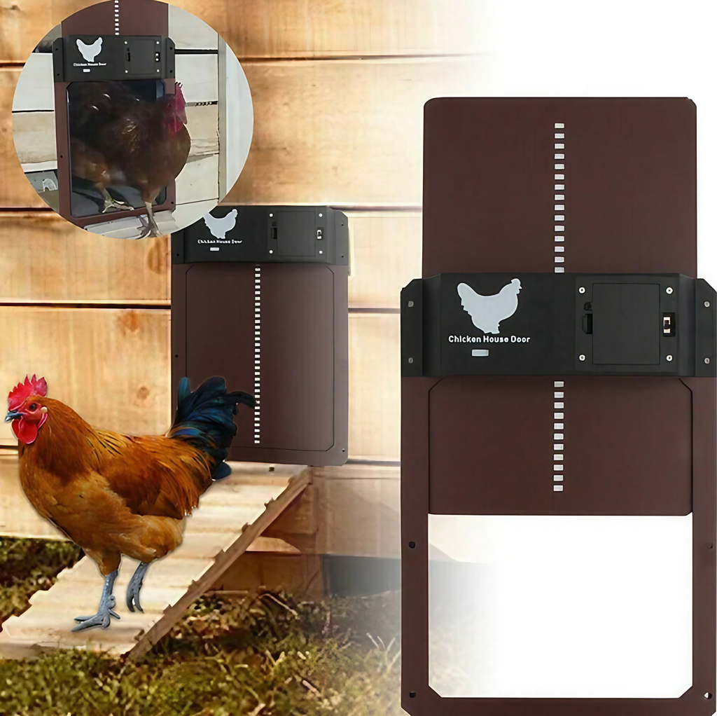 Porte de poulailler automatique, horaire ou lumière, solaire ou pile, marron