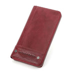 Portefeuille allongé femme zippé avec poche téléphone, anti-piratage, rouge