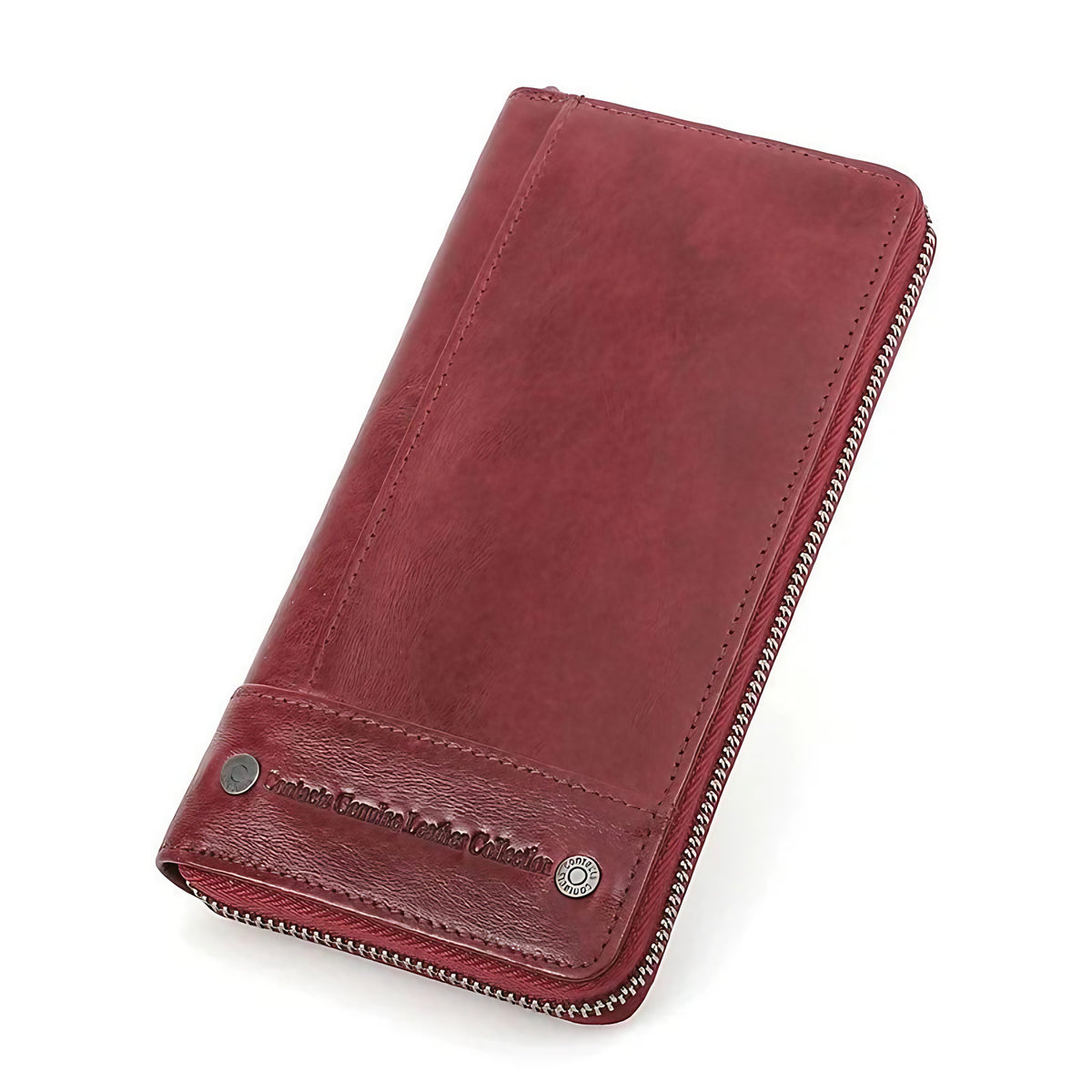 Portefeuille allongé femme zippé avec poche téléphone, anti-piratage, rouge