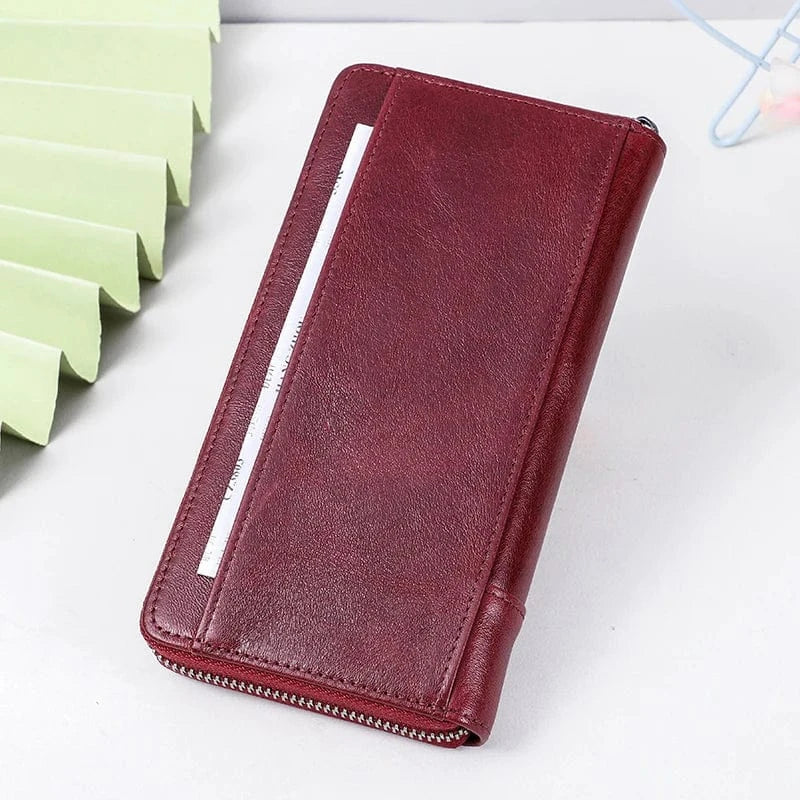 Portefeuille allongé femme zippé avec poche téléphone, anti-piratage