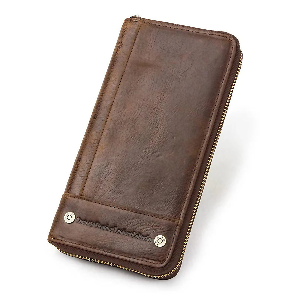 Portefeuille allongé femme zippé avec poche téléphone, anti-piratage, café