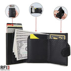 Porte-cartes homme trois volets noir, porte-monnaie intégré