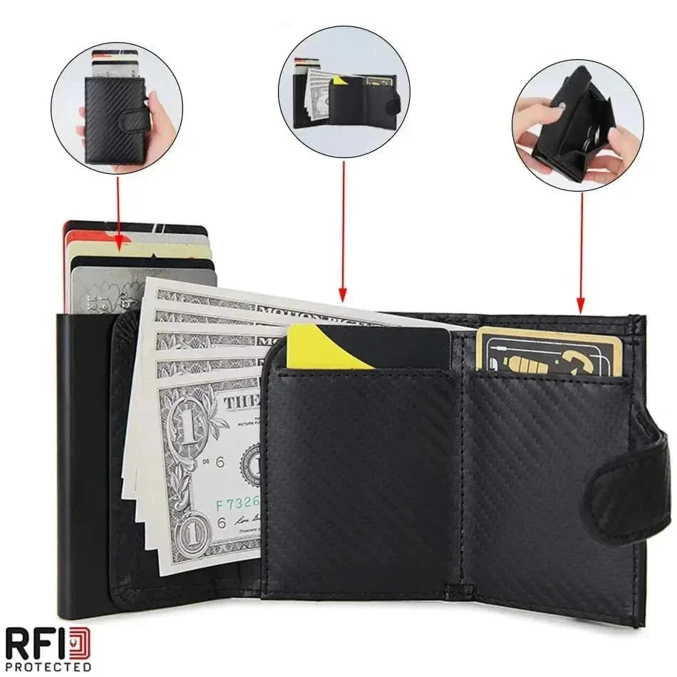 Porte-cartes homme trois volets noir, porte-monnaie intégré