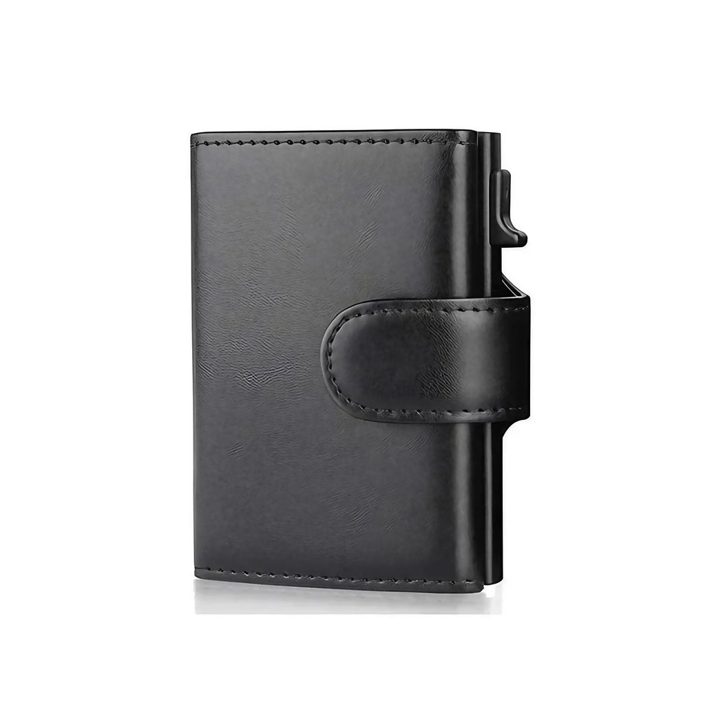 Porte-cartes homme trois volets noir, porte-monnaie intégré, noir