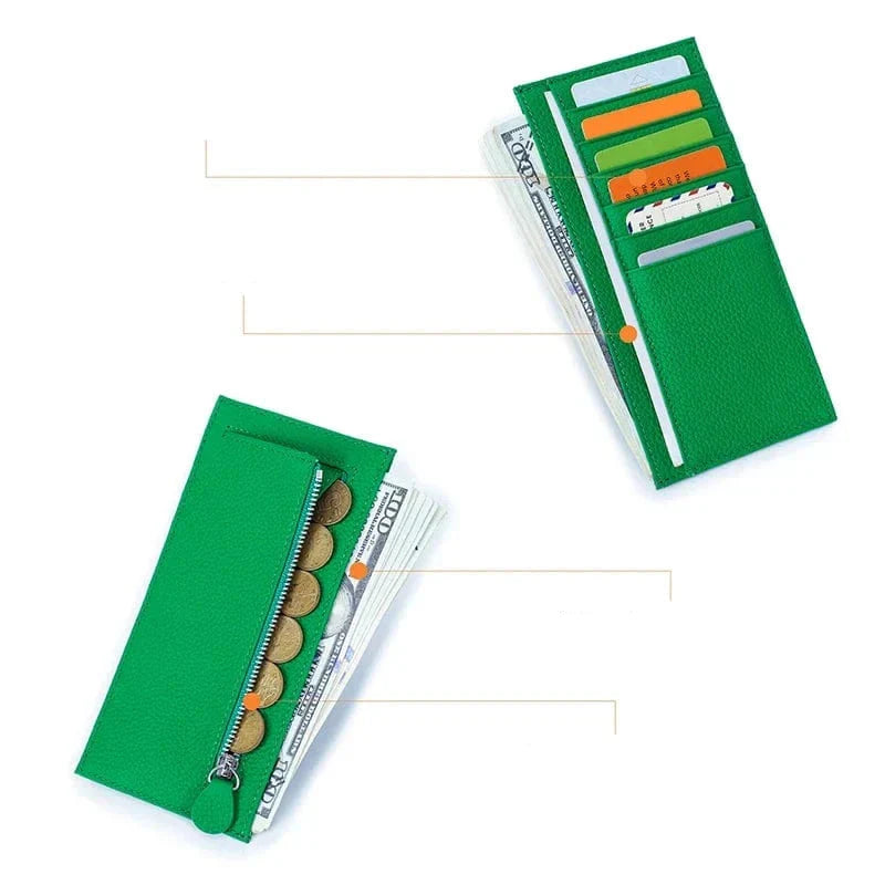 Porte-cartes femme fin à fermeture éclair et pince à billets