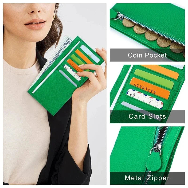 Porte-cartes femme fin à fermeture éclair et pince à billets