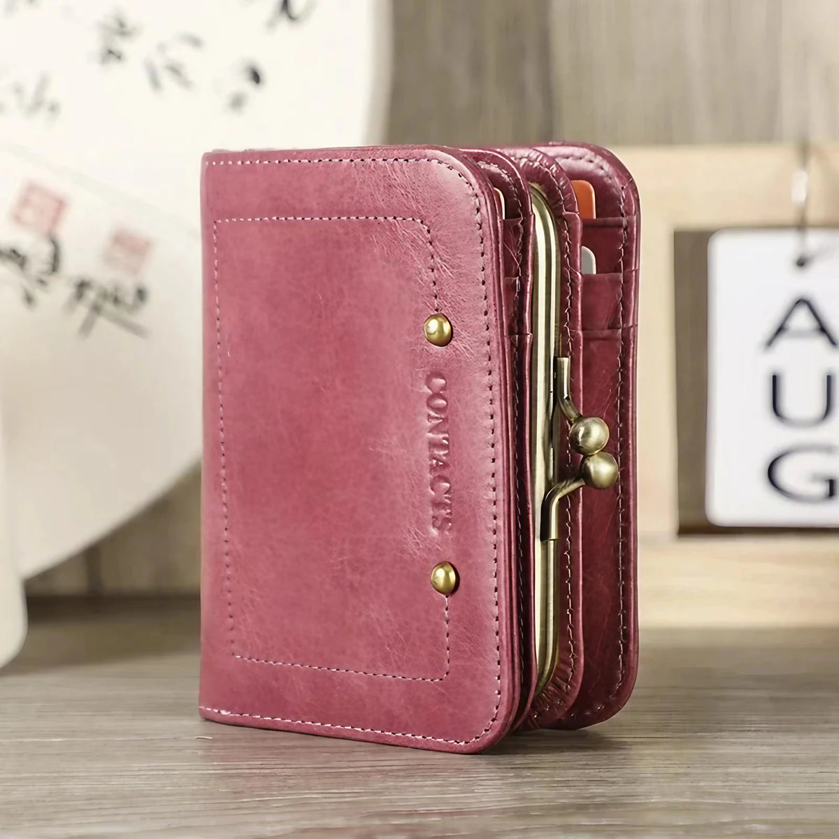 Mini portefeuille femme à fermoir clip rétro, pince à billets