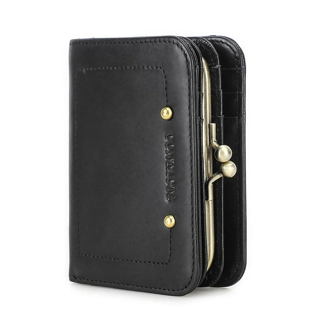 Mini portefeuille femme à fermoir clip rétro, pince à billets, noir