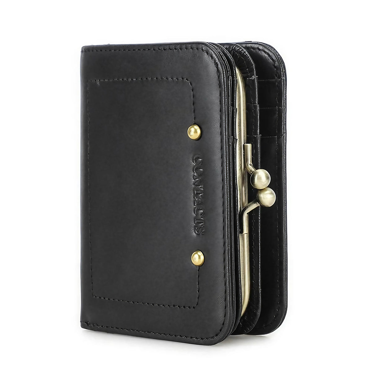 Mini portefeuille femme à fermoir clip rétro, pince à billets, noir
