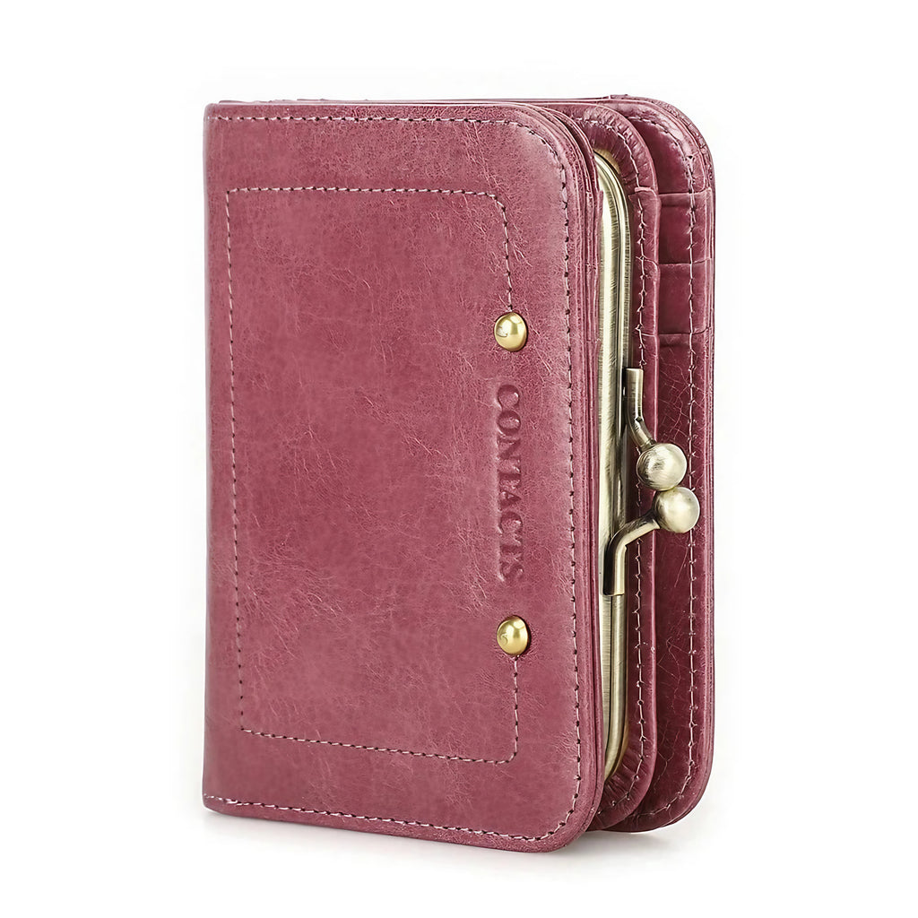 Mini portefeuille femme à fermoir clip rétro, pince à billets, rose