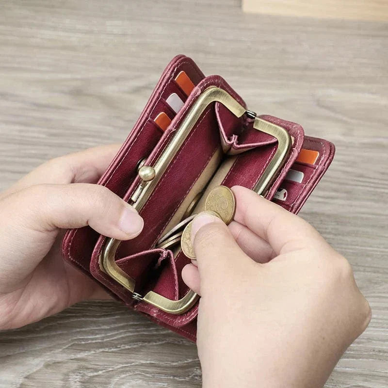 Mini portefeuille femme à fermoir clip rétro, pince à billets