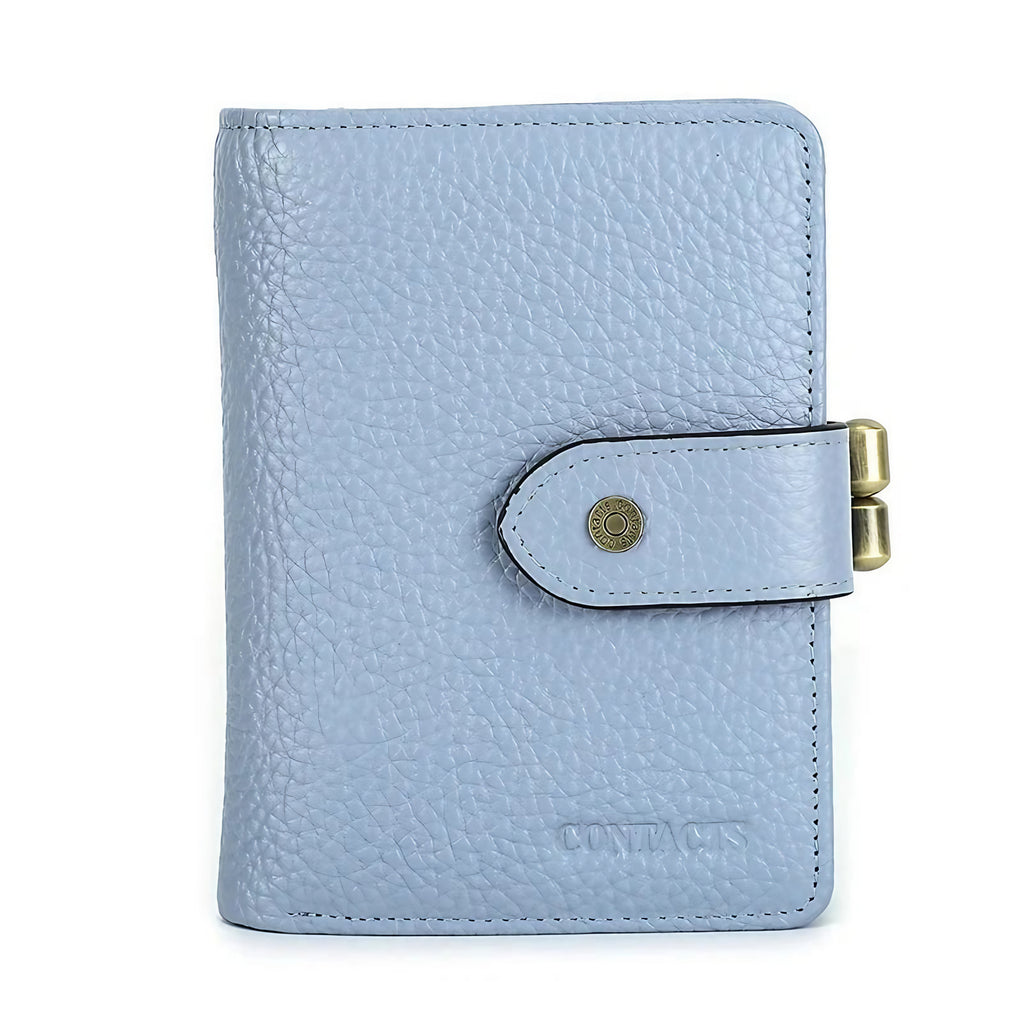 Porte-cartes femme compact, cartes, billets et pièces, cinq coloris, bleu