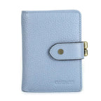 Porte-cartes femme compact, cartes, billets et pièces, cinq coloris, bleu