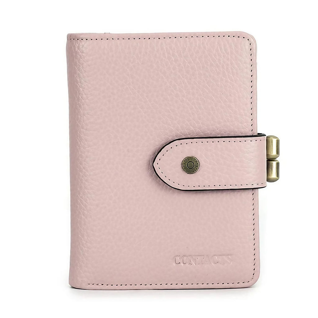 Porte-cartes femme compact, cartes, billets et pièces, cinq coloris, rose