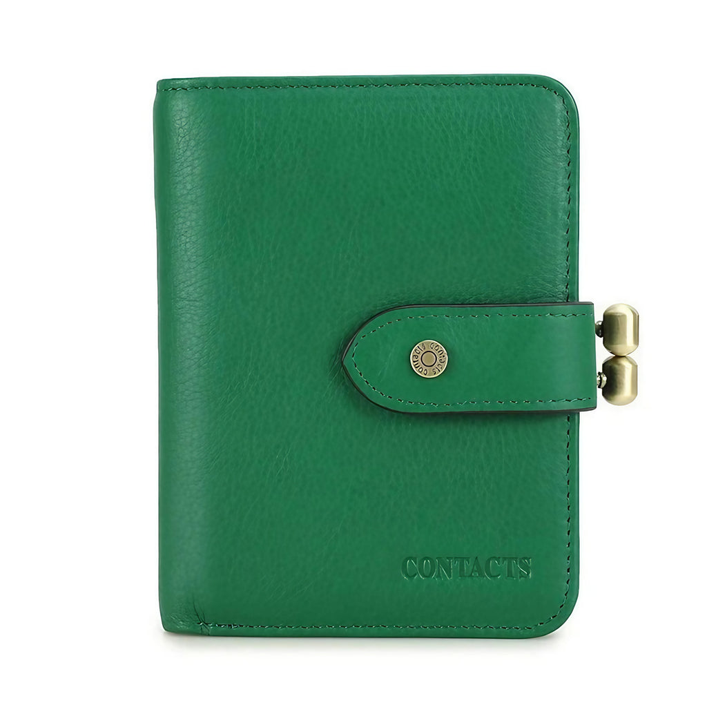 Porte-cartes femme compact, cartes, billets et pièces, cinq coloris, vert