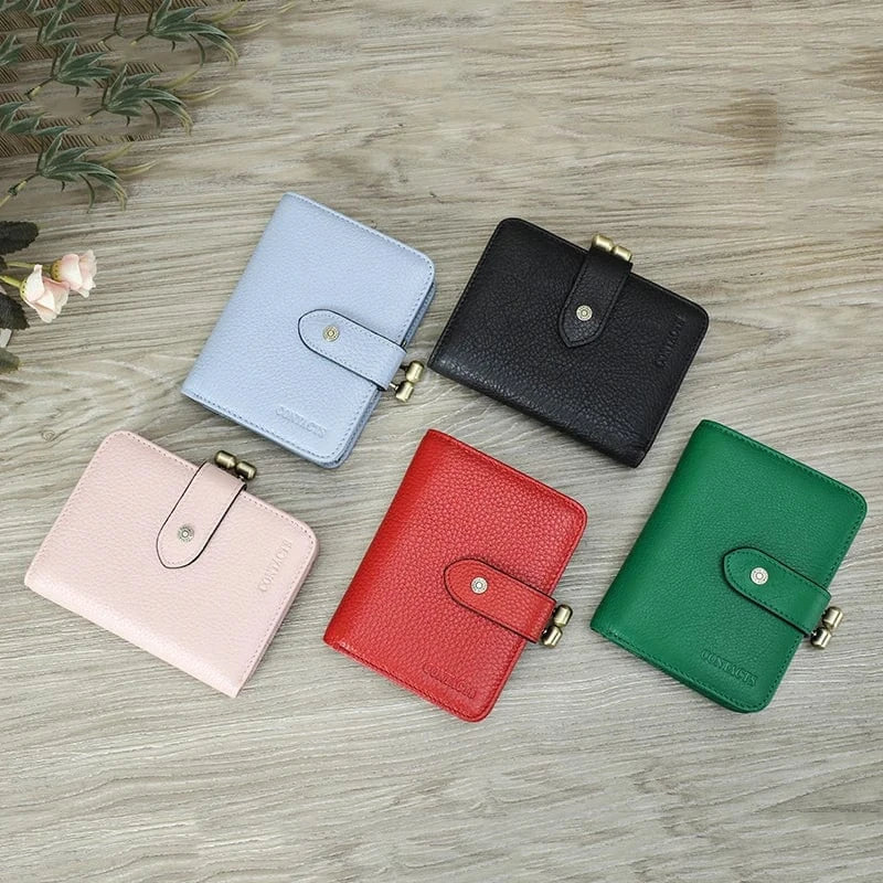 Porte-cartes femme compact, cartes, billets et pièces, cinq coloris