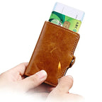 Porte-cartes automatique homme, éjection des cartes en éventail, marron