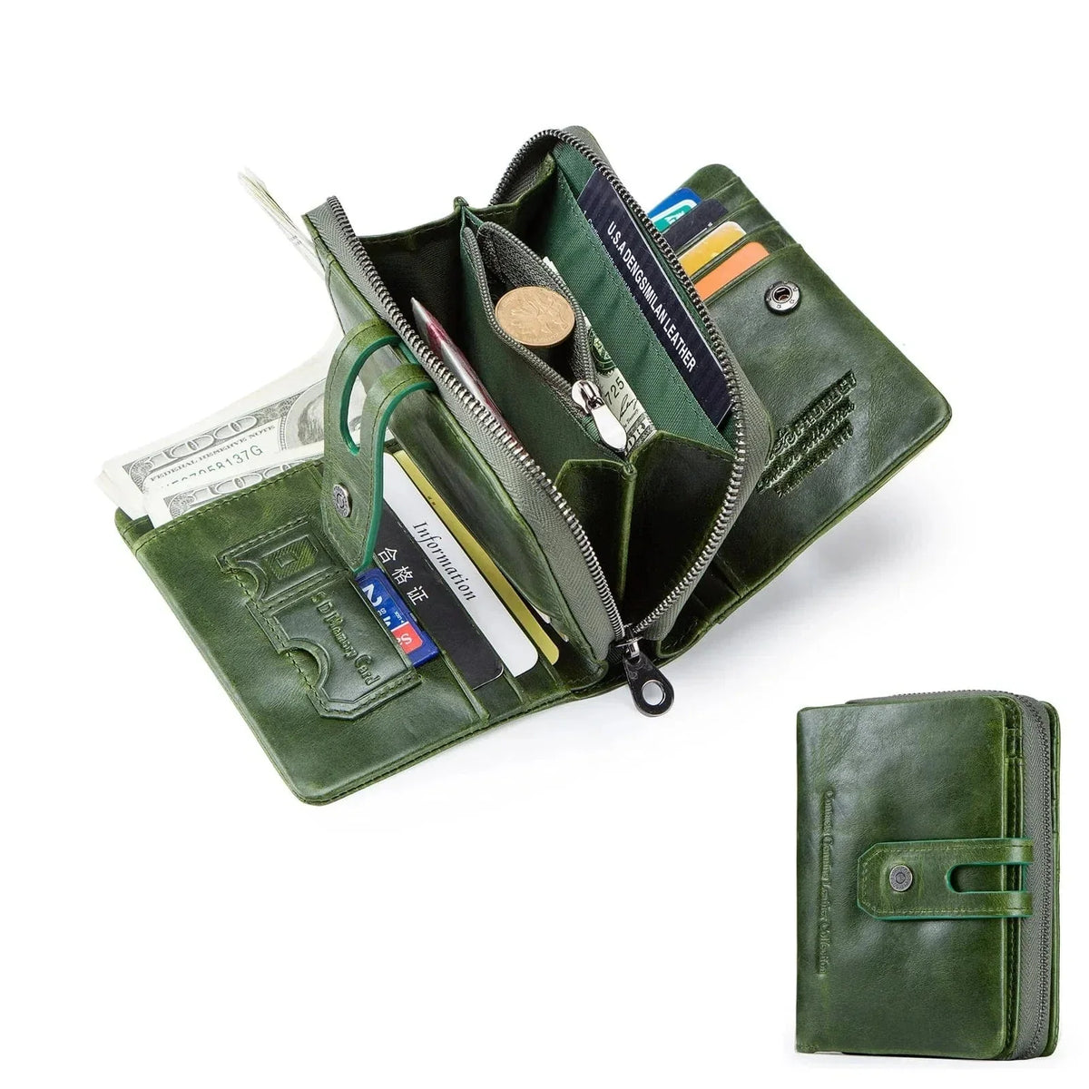 Porte-cartes et monnaie femme à deux volets, rouge, vert ou bleu