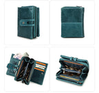 Porte-cartes et monnaie femme à deux volets, rouge, vert ou bleu