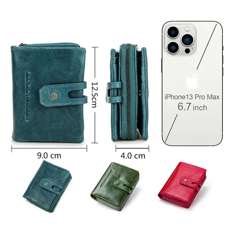 Porte-cartes et monnaie femme à deux volets, rouge, vert ou bleu