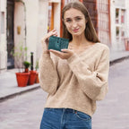 Porte-cartes et monnaie femme à deux volets, rouge, vert ou bleu
