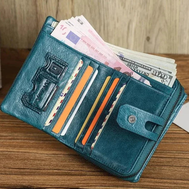 Porte-cartes et monnaie femme à deux volets, rouge, vert ou bleu