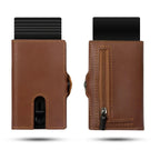 Porte-cartes éjectable homme avec porte-monnaie, huit coloris, marron lisse