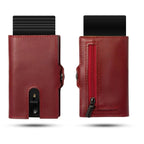 Porte-cartes éjectable homme avec porte-monnaie, huit coloris, rouge lisse