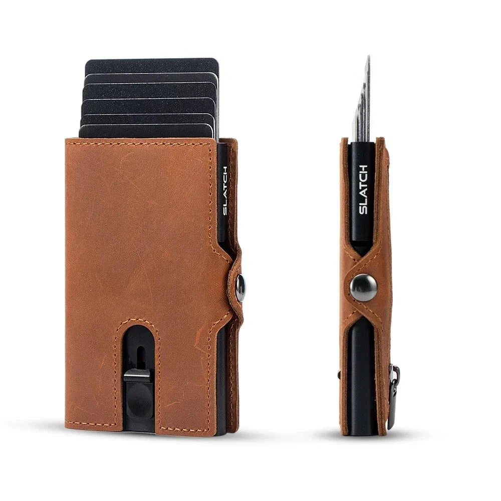 Porte-cartes éjectable homme avec porte-monnaie, huit coloris, marron