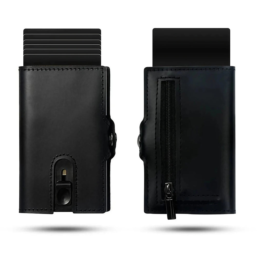 Porte-cartes éjectable homme avec porte-monnaie, huit coloris, noir lisse