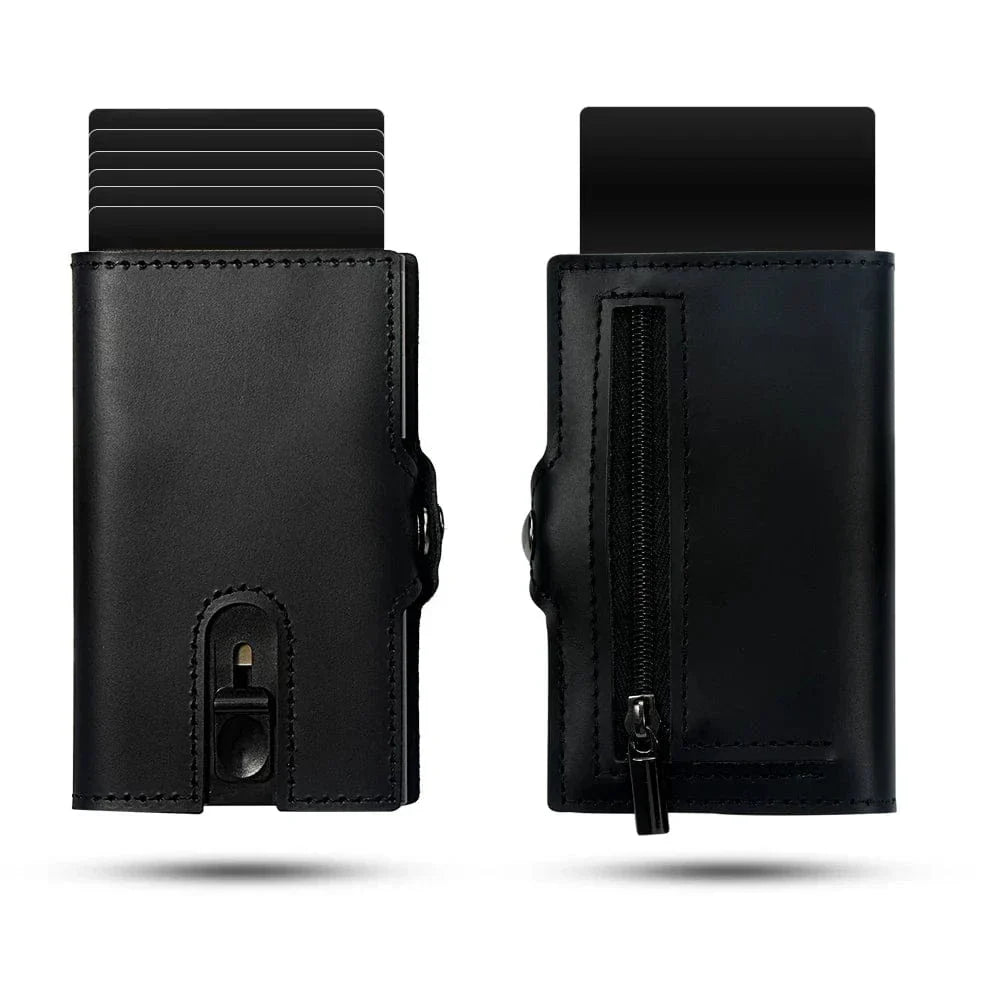 Porte-cartes éjectable homme avec porte-monnaie, huit coloris, noir lisse
