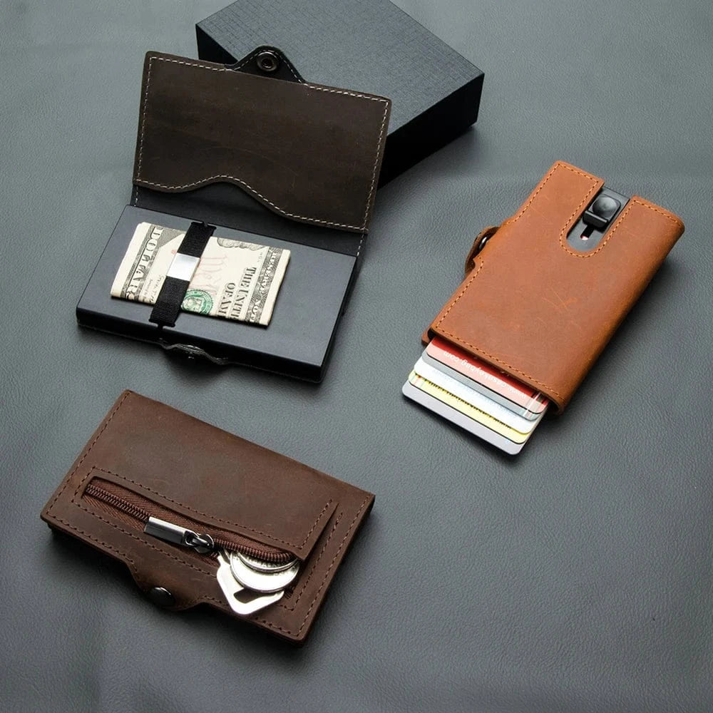 Porte-cartes éjectable homme avec porte-monnaie, huit coloris