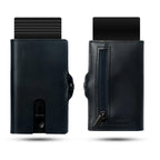 Porte-cartes éjectable homme avec porte-monnaie, huit coloris, bleu lisse