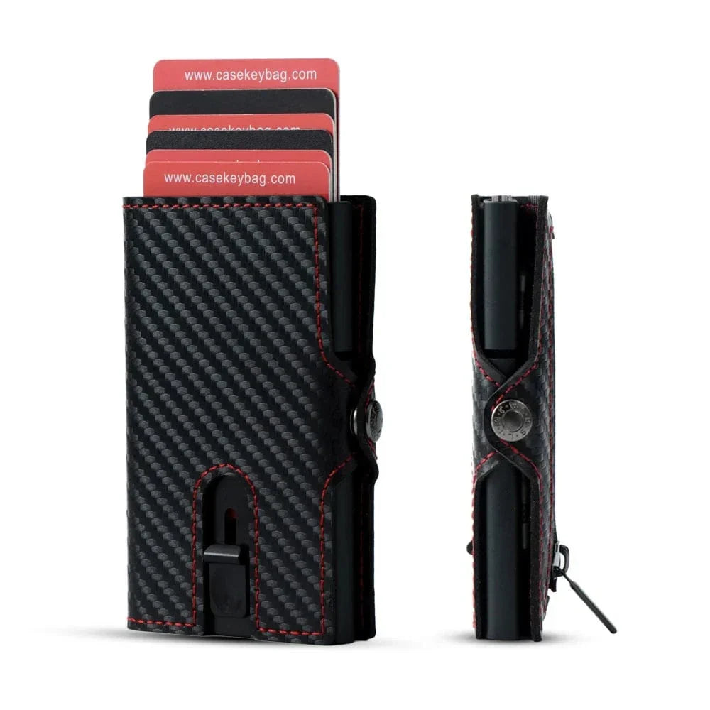 Porte-cartes éjectable homme avec porte-monnaie, huit coloris, carbone 2