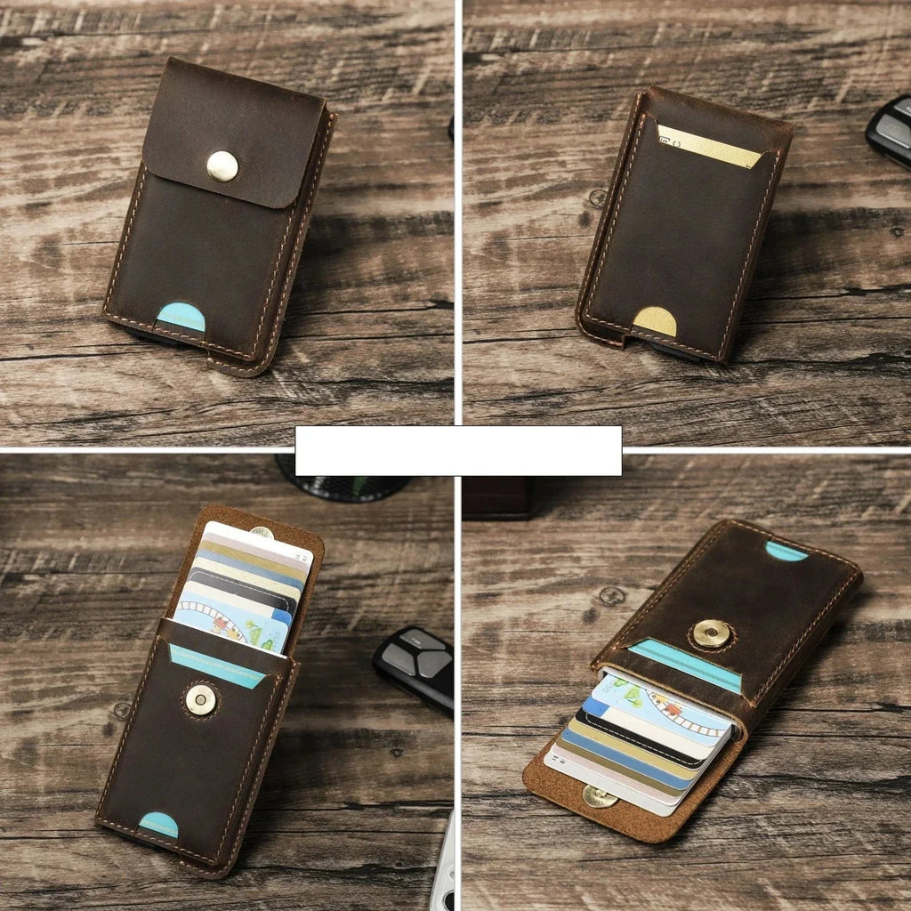Porte-cartes rigide homme, style vintage, coloris café