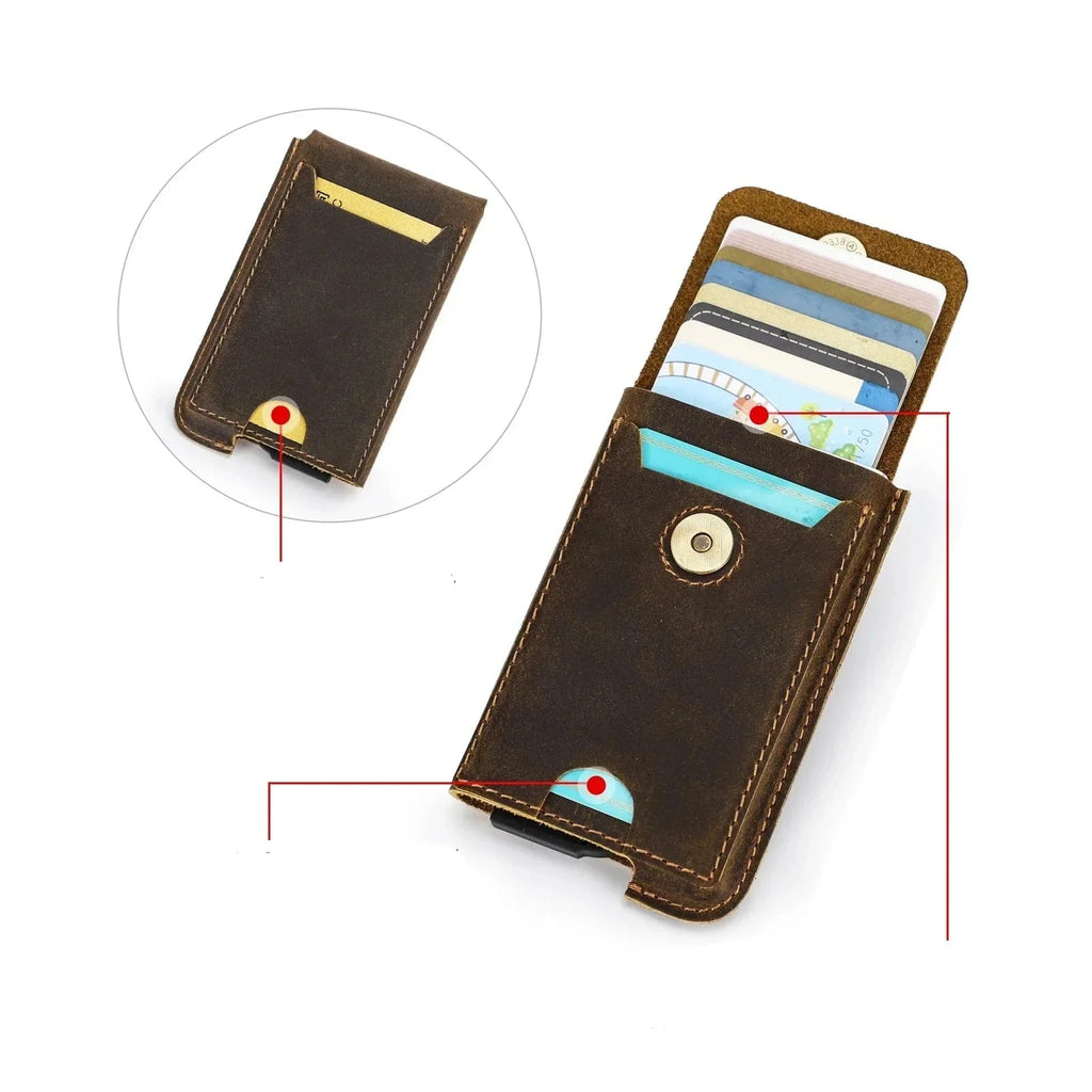 Porte-cartes rigide homme, style vintage, coloris café