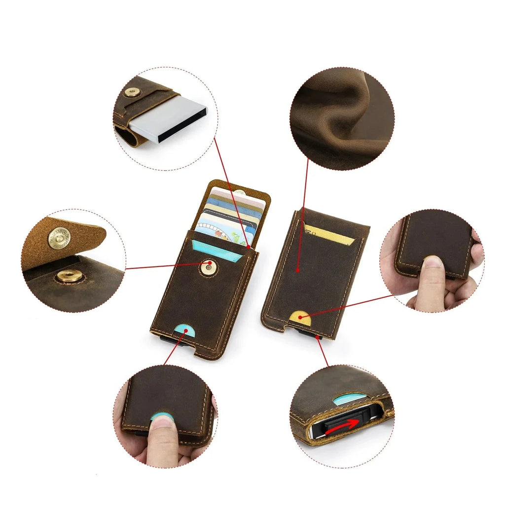 Porte-cartes rigide homme, style vintage, coloris café