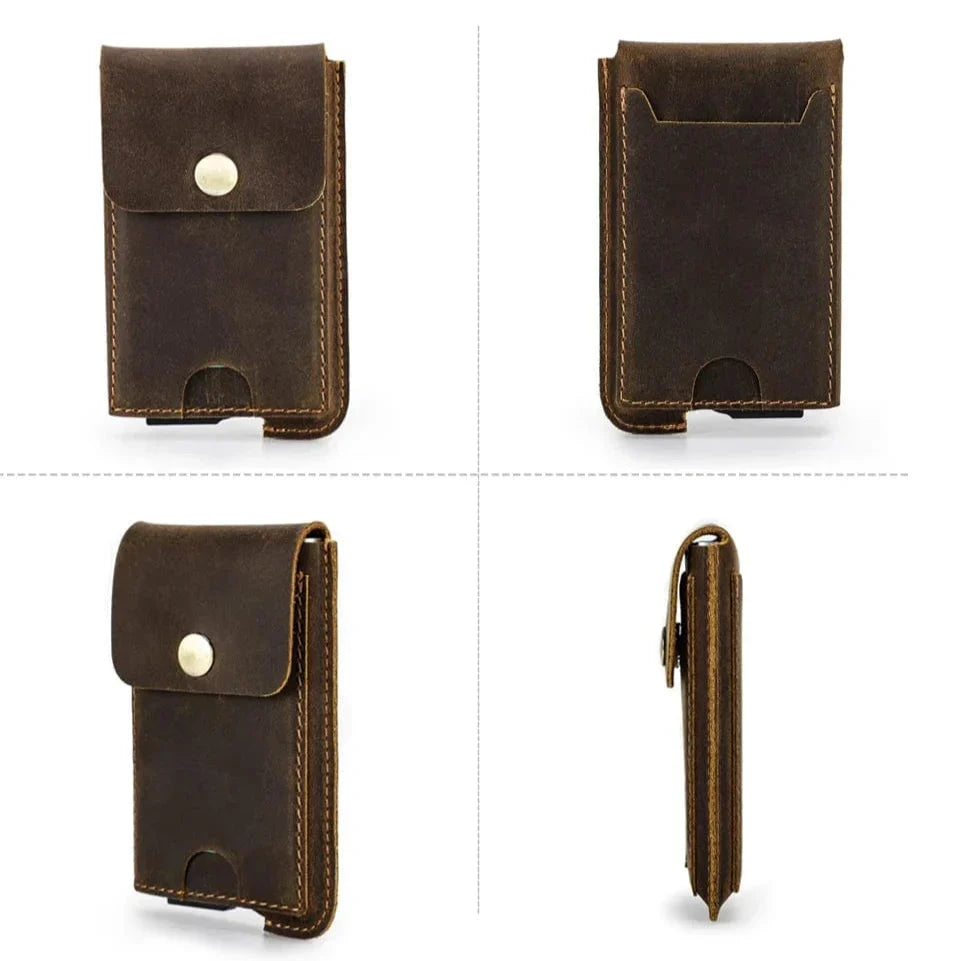 Porte-cartes rigide homme, style vintage, coloris café