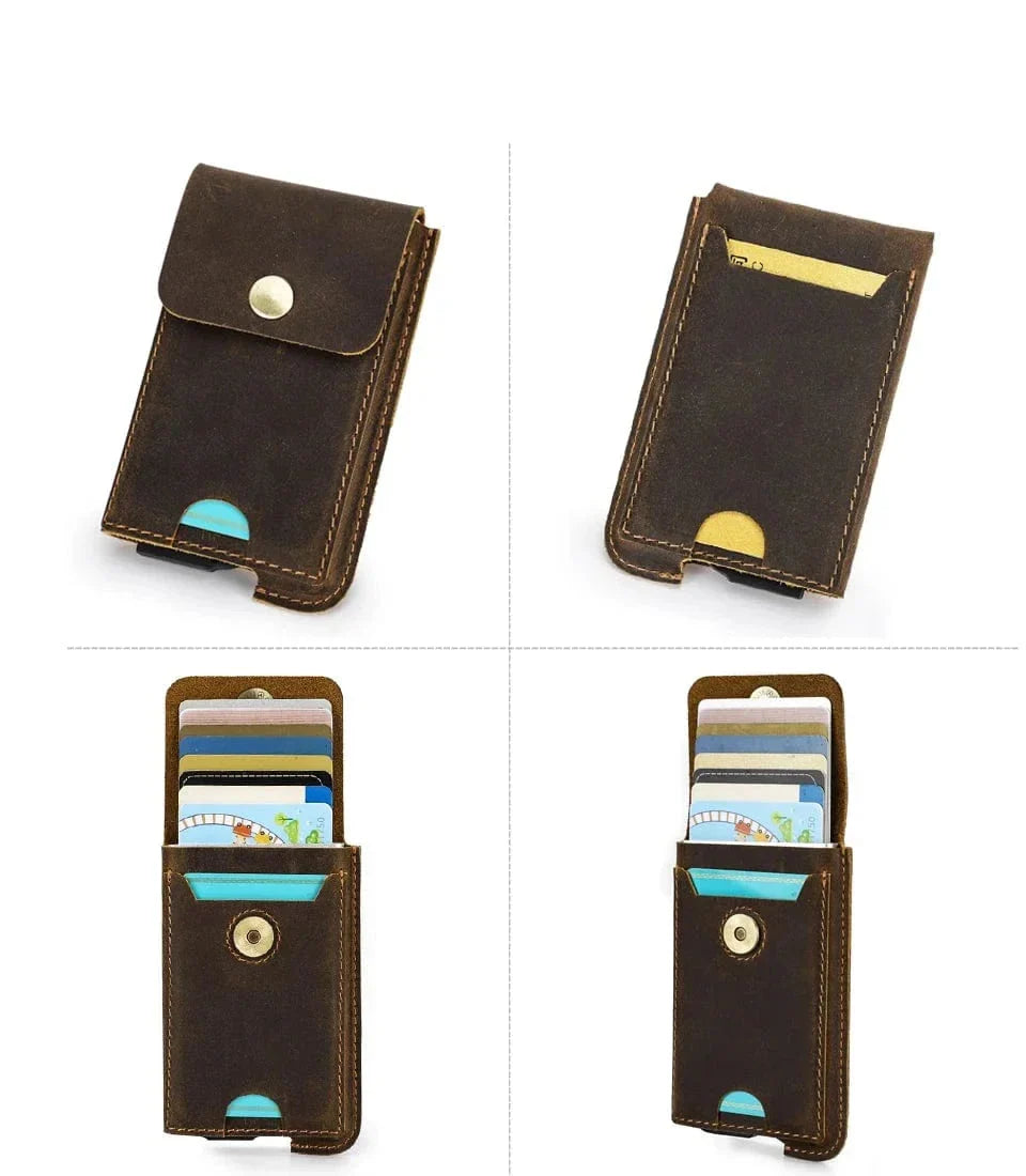Porte-cartes rigide homme, style vintage, coloris café