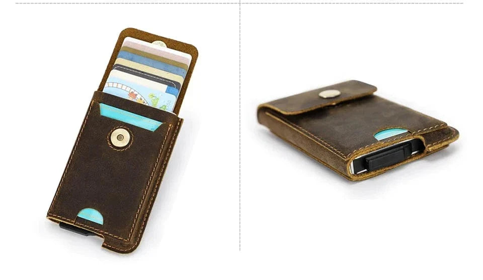 Porte-cartes rigide homme, style vintage, coloris café