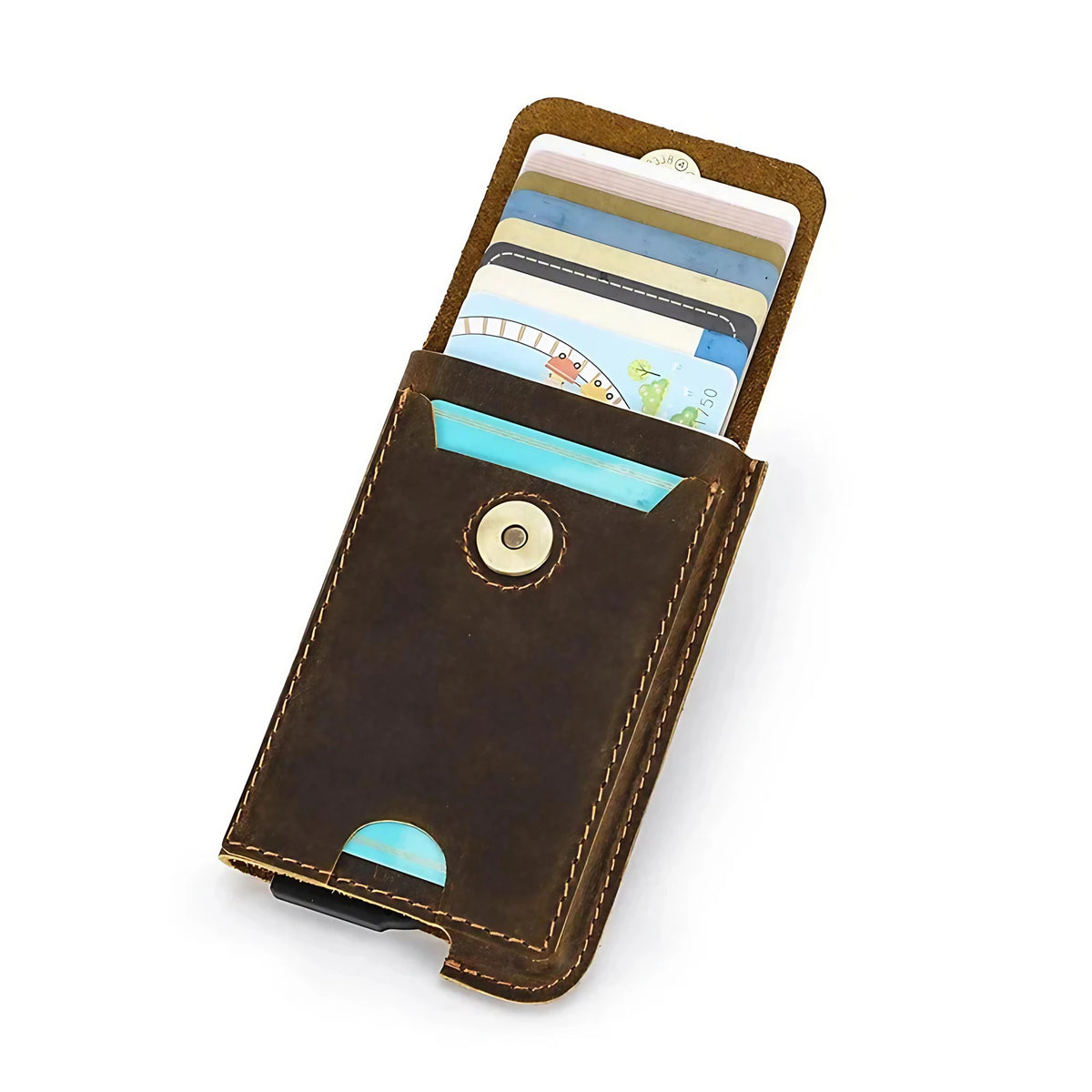 Porte-cartes rigide homme, style vintage, coloris café, café