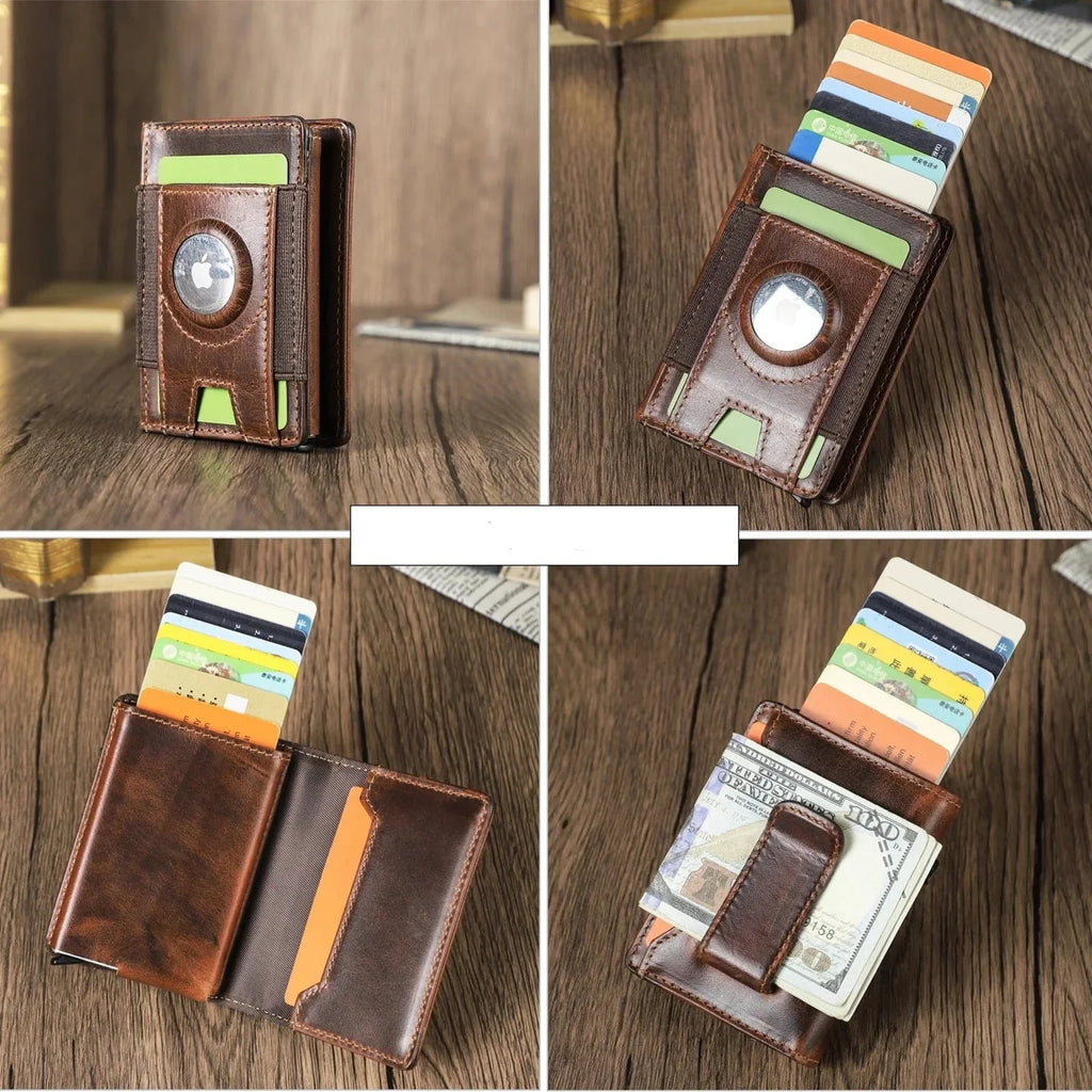 Porte-cartes homme pop-up, étui en métal et pince à billets, café