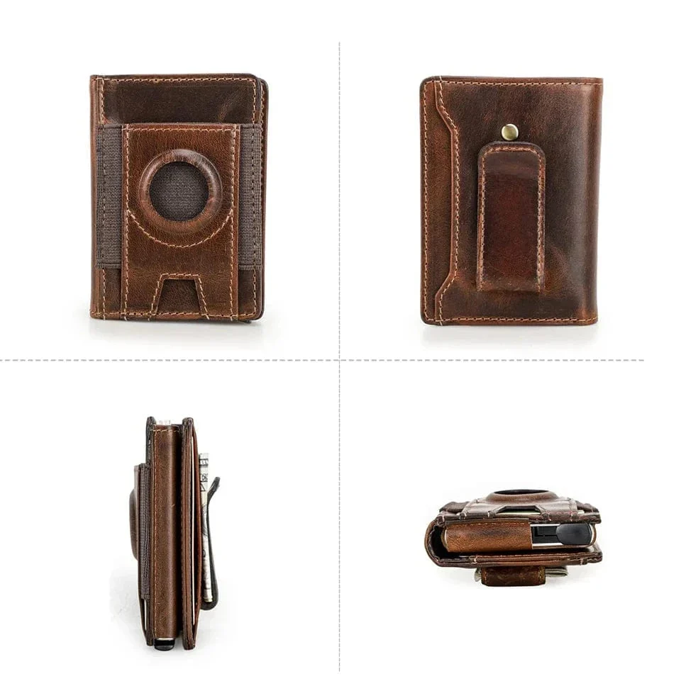 Porte-cartes homme pop-up, étui en métal et pince à billets, café